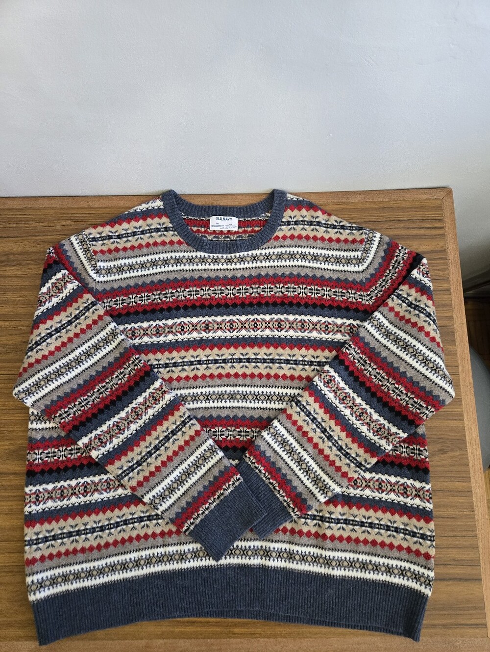Classic Fair Isle Knit Sweater Mens 2X Blue Red Old Navy Cozy Cotton Bl Pristine